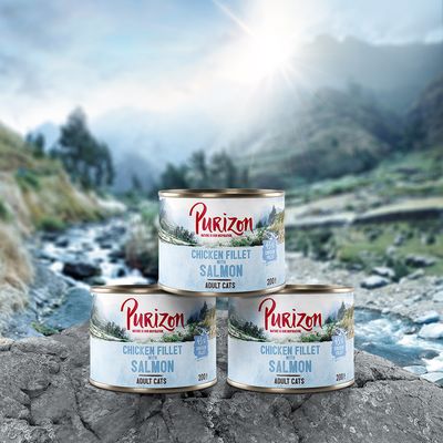 Purizon Chicken Fillet lazaccal, nedves eledel felnőtt macskáknak, 200 g konzerv, 65% csirkefilé.