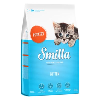 Smilla Kitten suha hrana za mačke s peradi, 10 kg. Ponovno zatvorivo pakiranje. Sadrži taurin, omega masne kiseline, potiče uravnotežen rast. Proizvedeno u Njemačkoj.