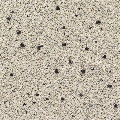 Close-up of white-beige cat litter with scattered black grains.