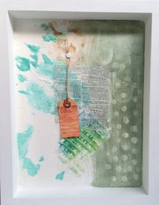 Collage/assemblage with paint, paper,