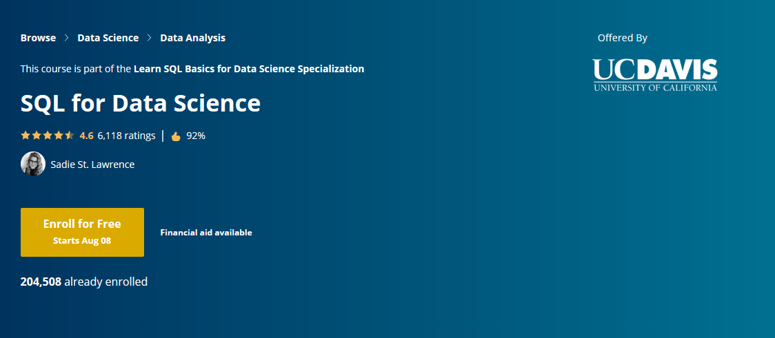 best Coursera course to learn SQL