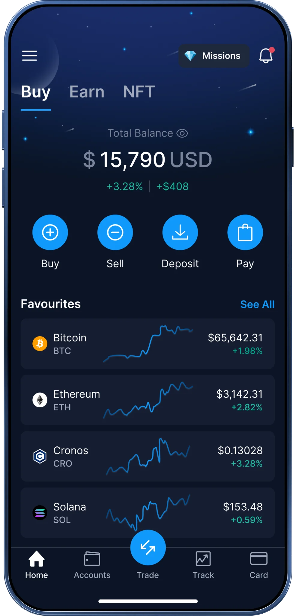 The Crypto.com App with various coin values on the wallet page