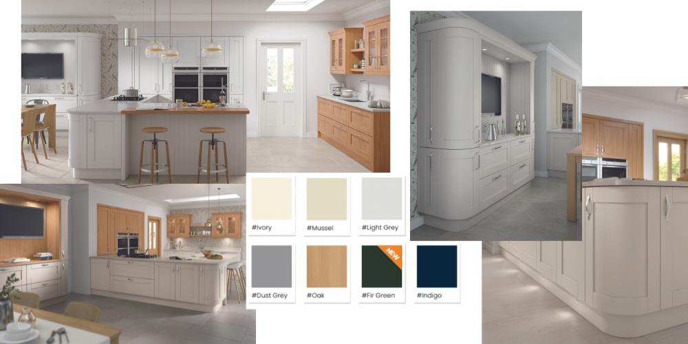 Variety of kitchens in different colours. int he Neo Charpente style