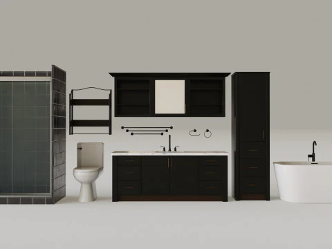 Dunkles Badezimmerset 3D Modell