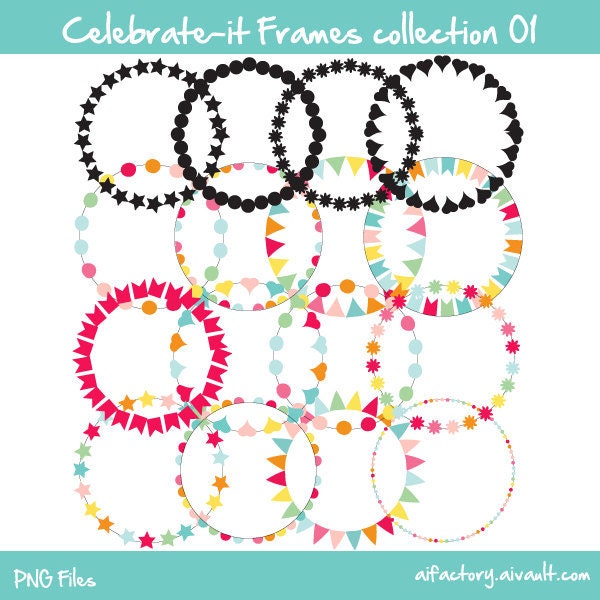 Circle frames celebrate-it collection 01 - Commercial use and personal use clipart - confetti colors