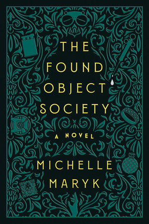 The found object society by michelle maryk, gold print on green floral background
