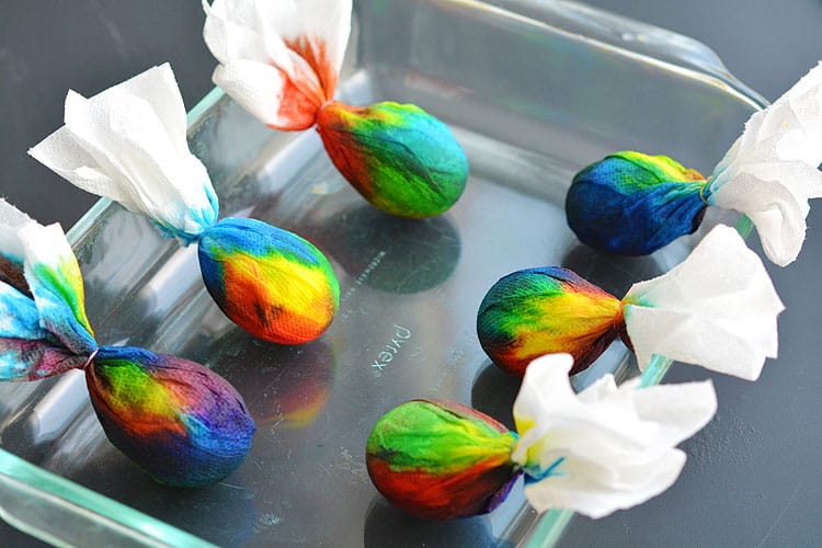 These tie dye Easter eggs are SO FUN and they're so simple to make! The colours are bright and beautiful and the eggs are completely safe to eat!