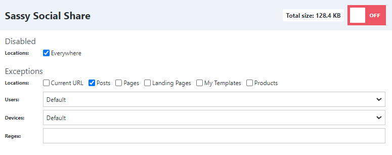 Disable social sharing plugins perfmatters