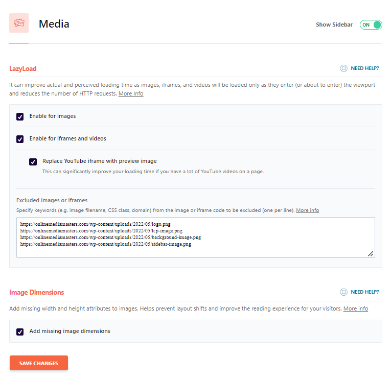 Wp rocket lazyload settings