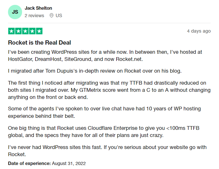 Rocket. Net trustpilot review