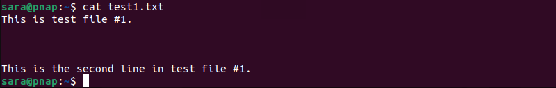 cat test1.txt empty lines terminal output