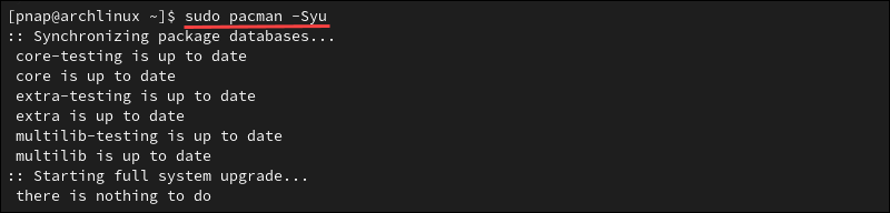 Update packages list in Arch Linux.
