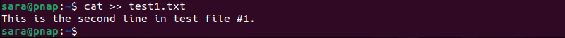Appending text to text1.txt terminal output