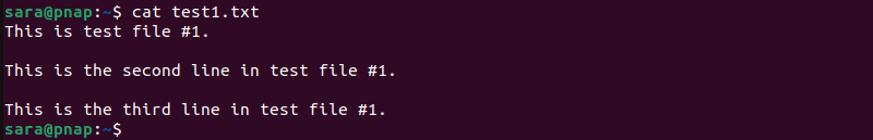 cat text1.txt terminal output