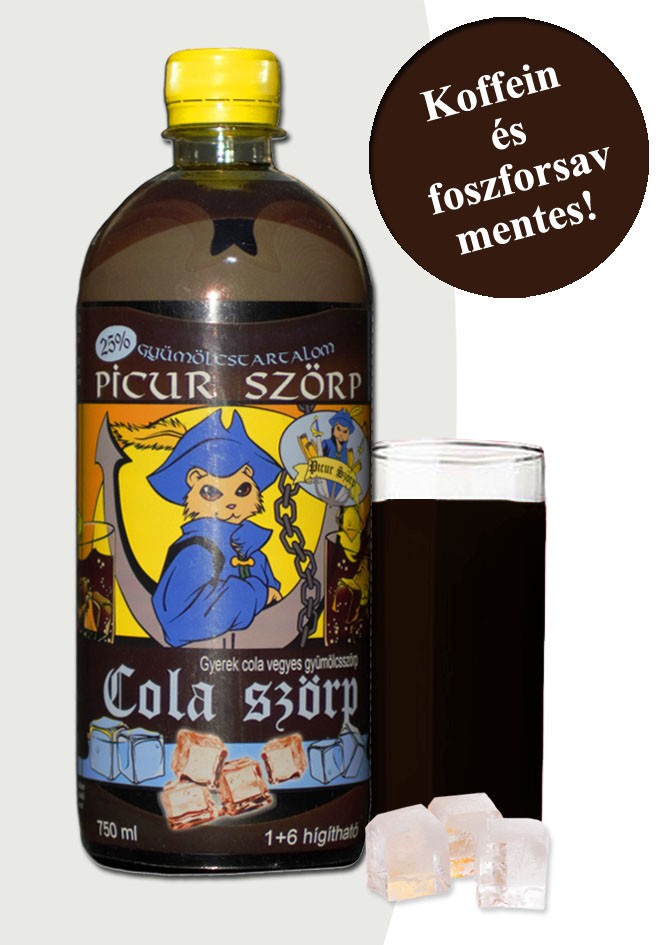 Picur cola szörp 25% gyümölcstartalommal. Koffeint és foszforsavat nem tartalmaz!