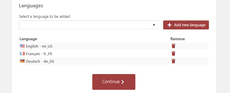Polylang wizard : Add languages