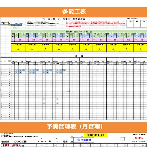 Excel実務資料(生産管理・多能工管理・予実管理)サンプル