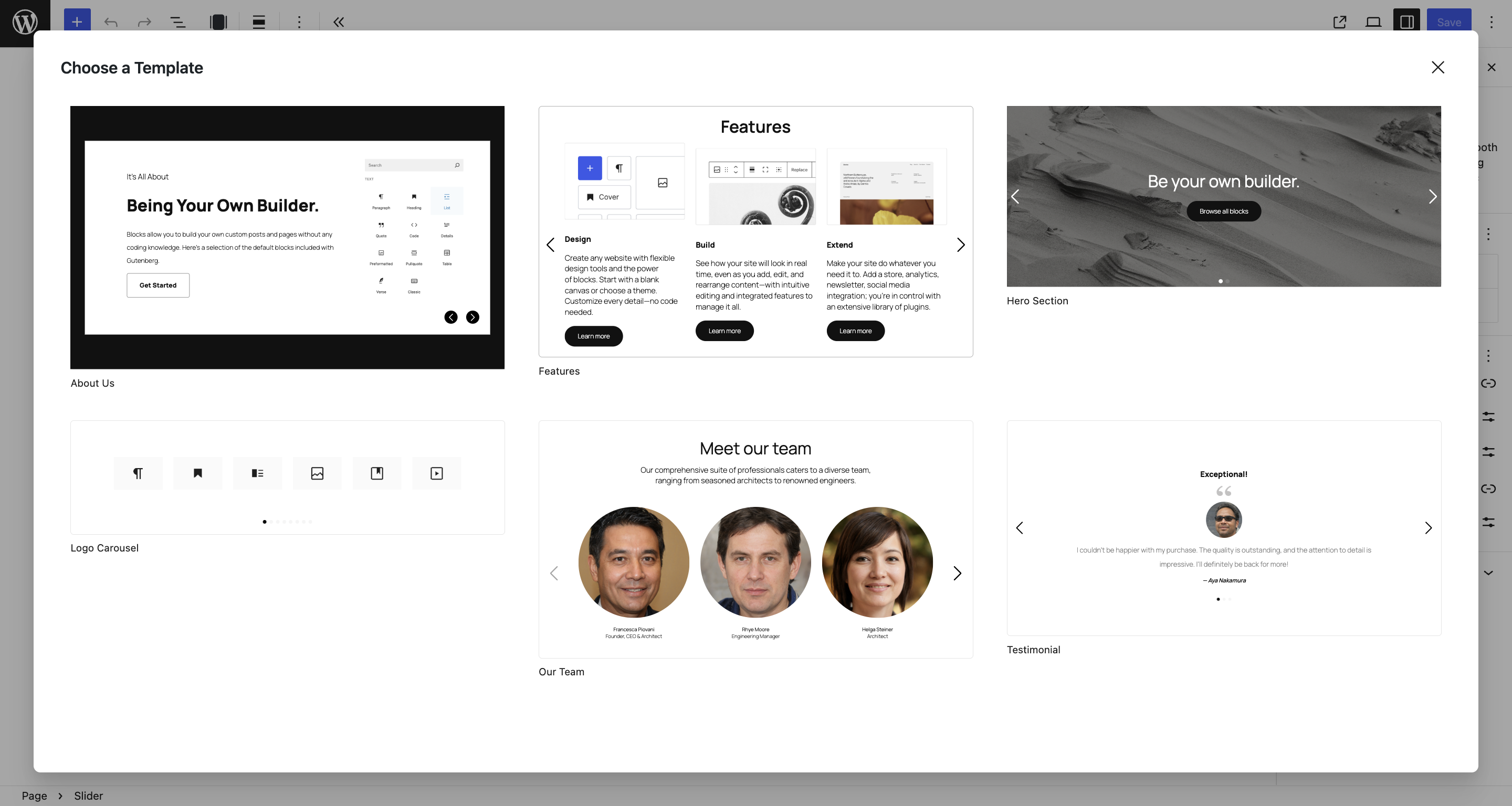 Template Library – Choose prebuilt hero, testimonial, and carousel templates for instant setup.