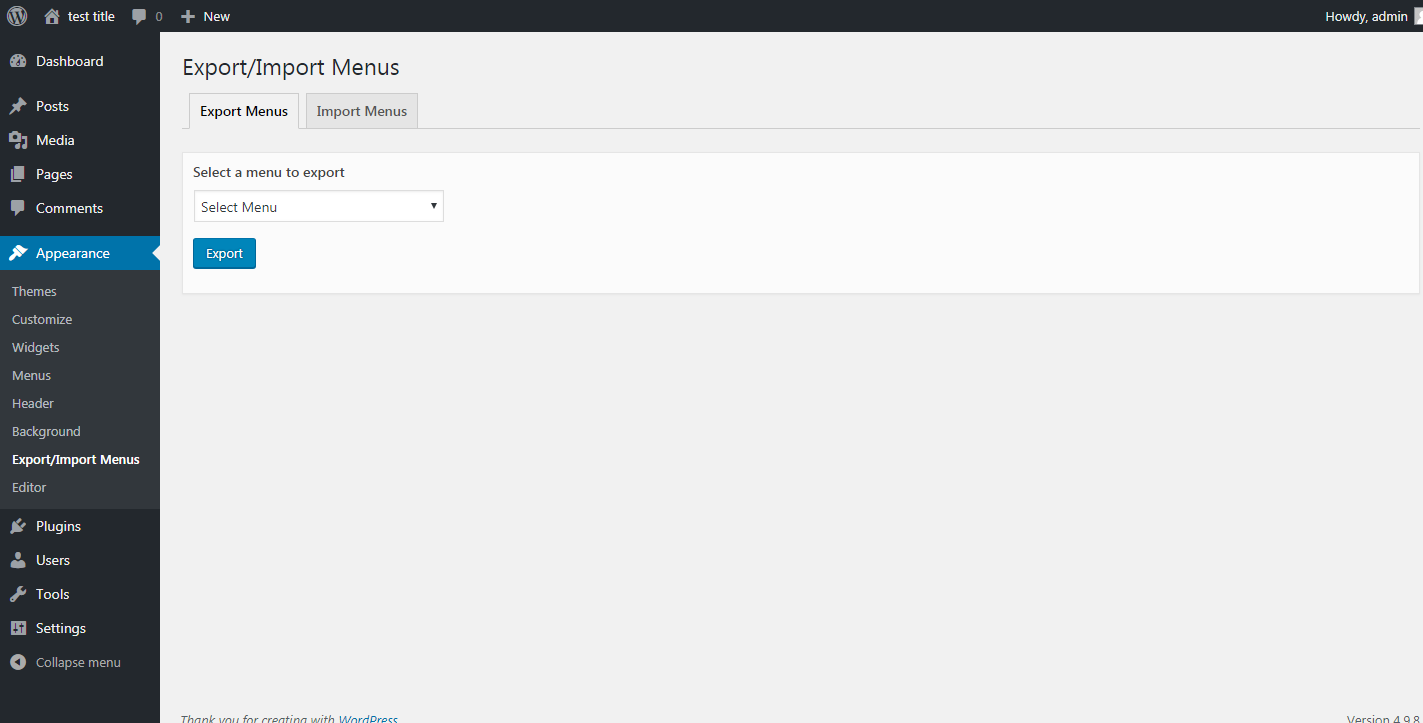 Exporting a json file of menu