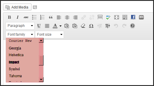 This is the Font Family menu