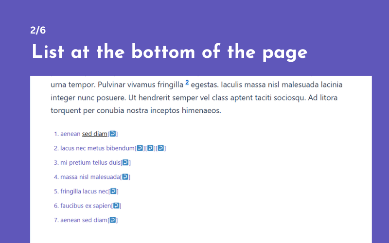 List at the bottom of the page