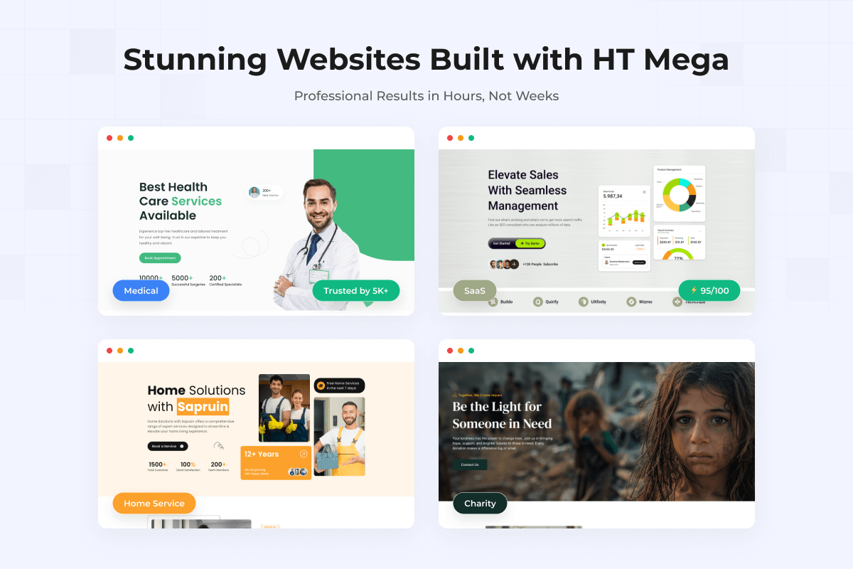 Stunning Websites Built with HT Mega - Professional Results in Hours, Not Weeks