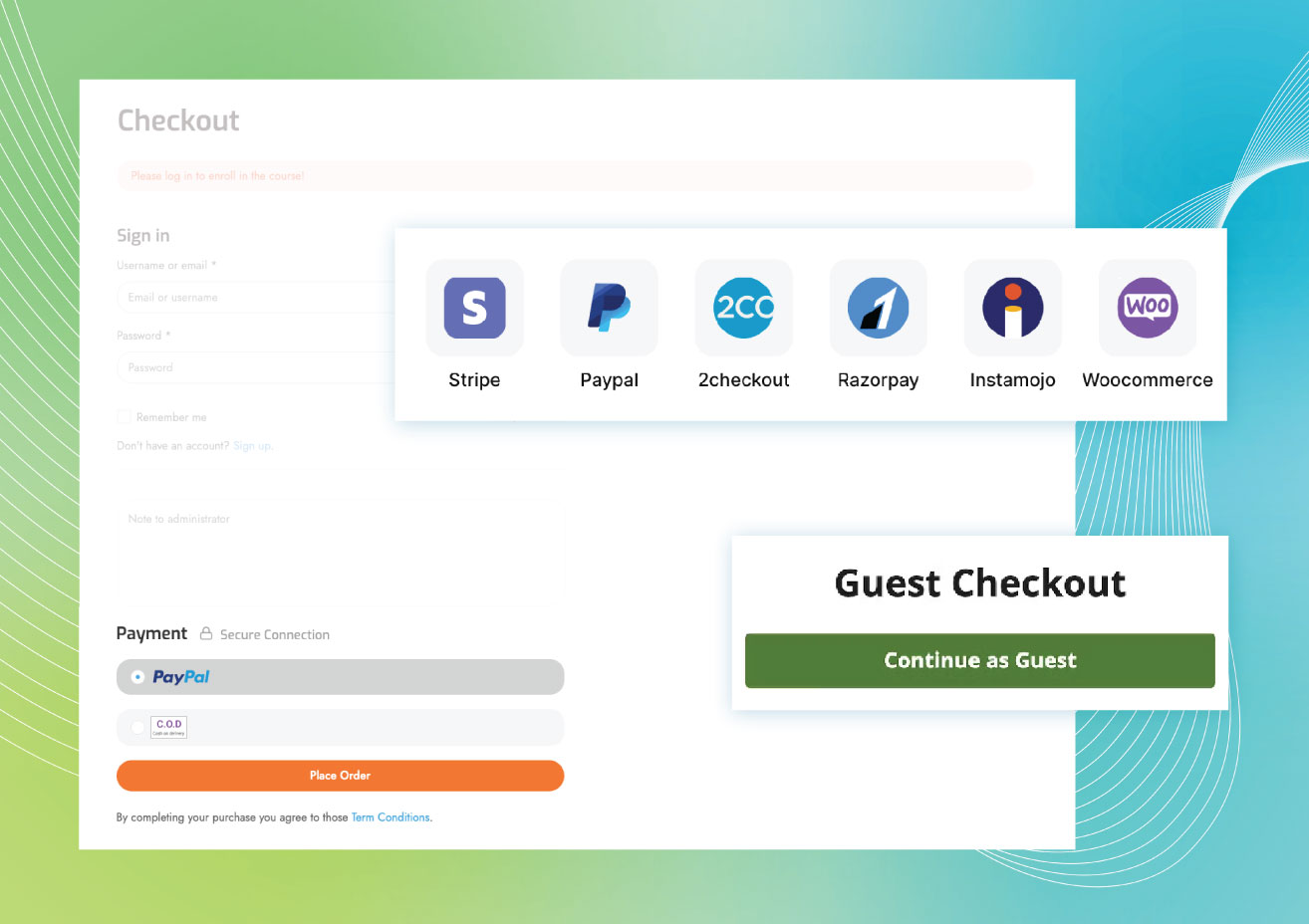 Payment Methods: By free LearnPress plugin, you can sell your course at no cost using our default payment methods and easily enhance your options by adding premium payment gateways as needed
