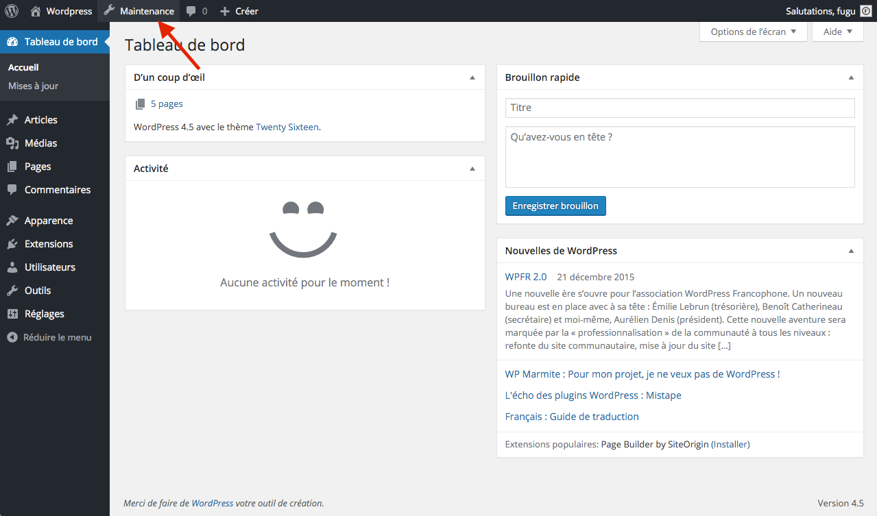 A button is added to the admin bar for simple toggling in maintenance mode.