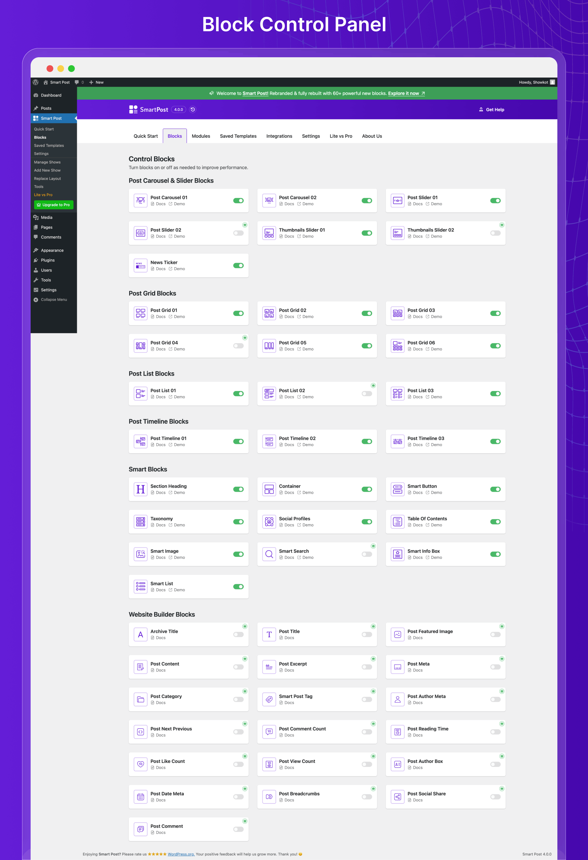 Block Control Panel