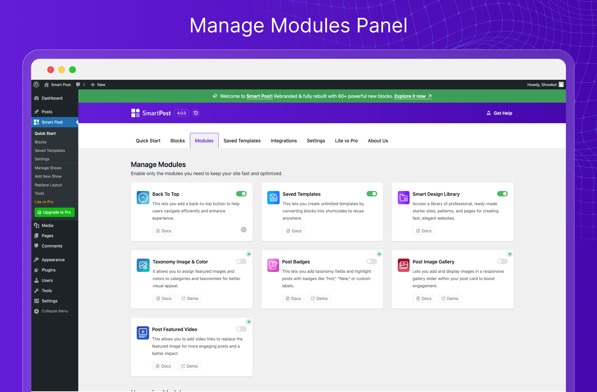 Manage Modules Panel