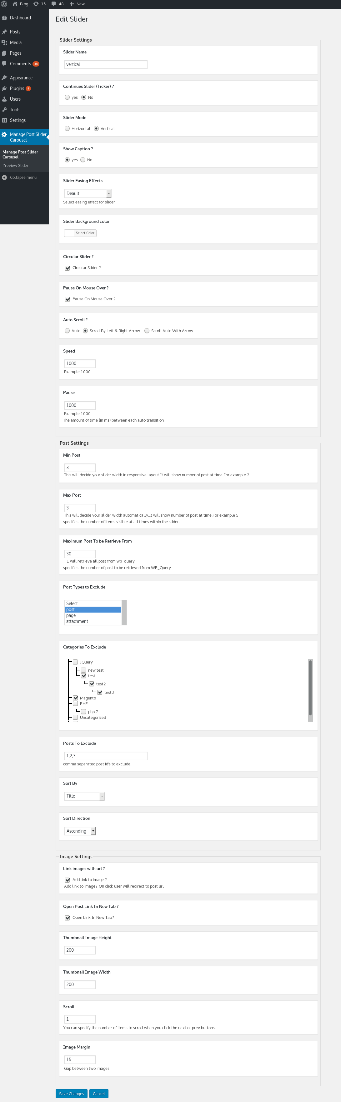 Post grid settings