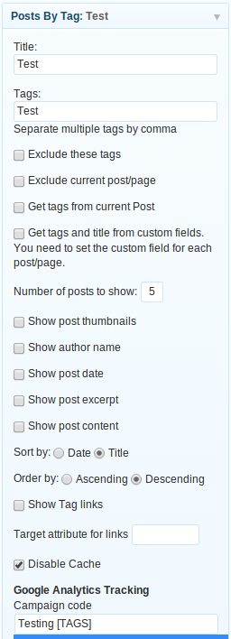 Widget settings page. This is how the sidebar widget settings page looks like