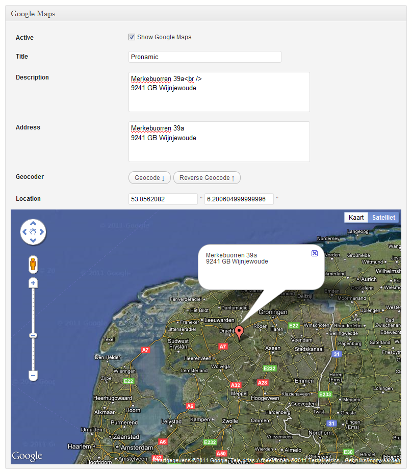 Meta box where you can easily manage the Google Maps / GEO data.