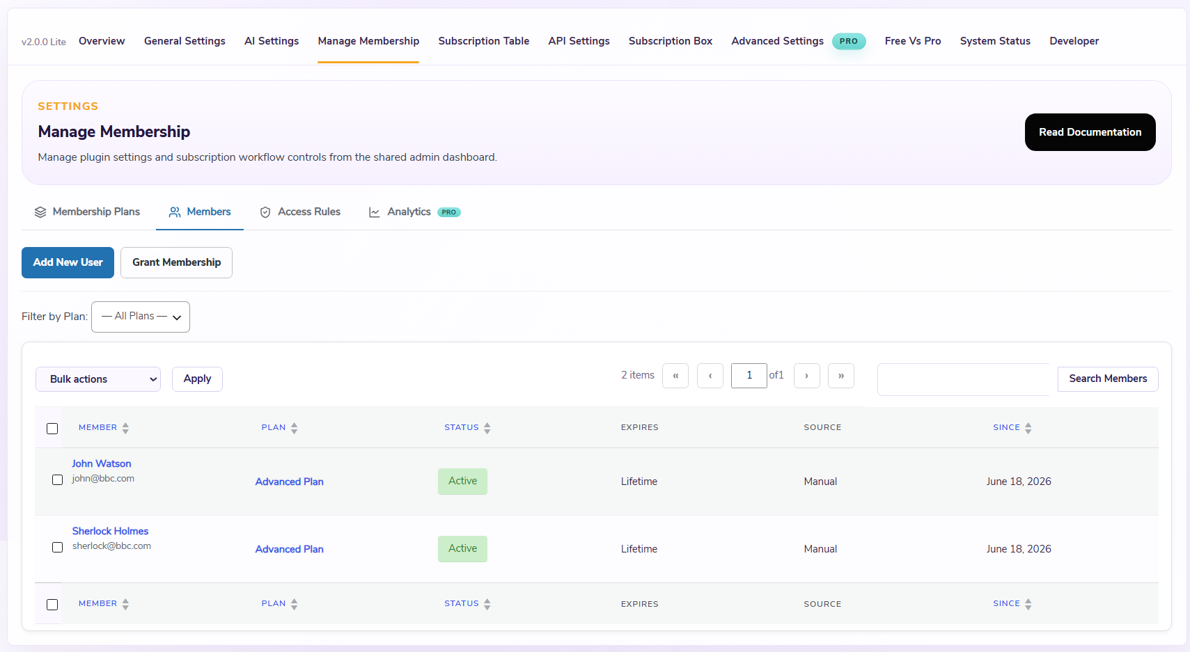 Manage Membership Members