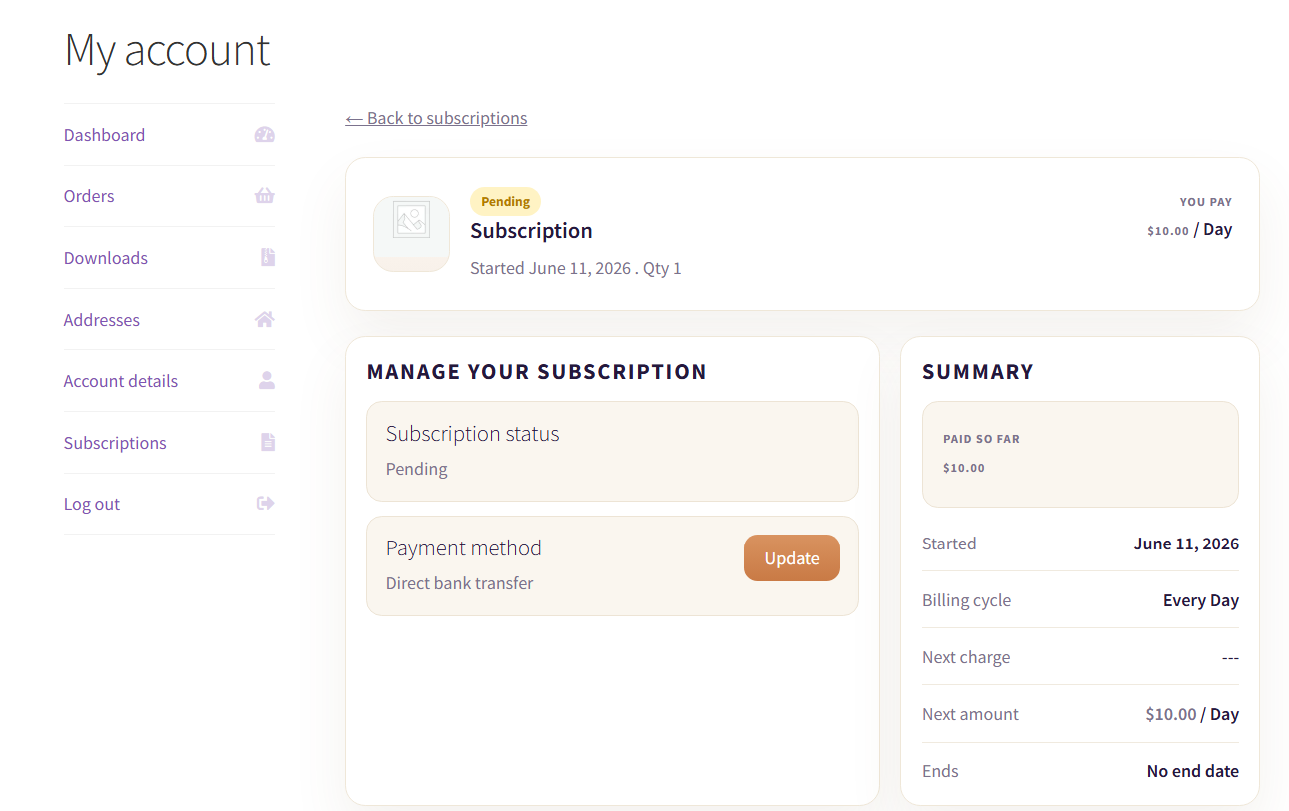 Subscriptions Order Details