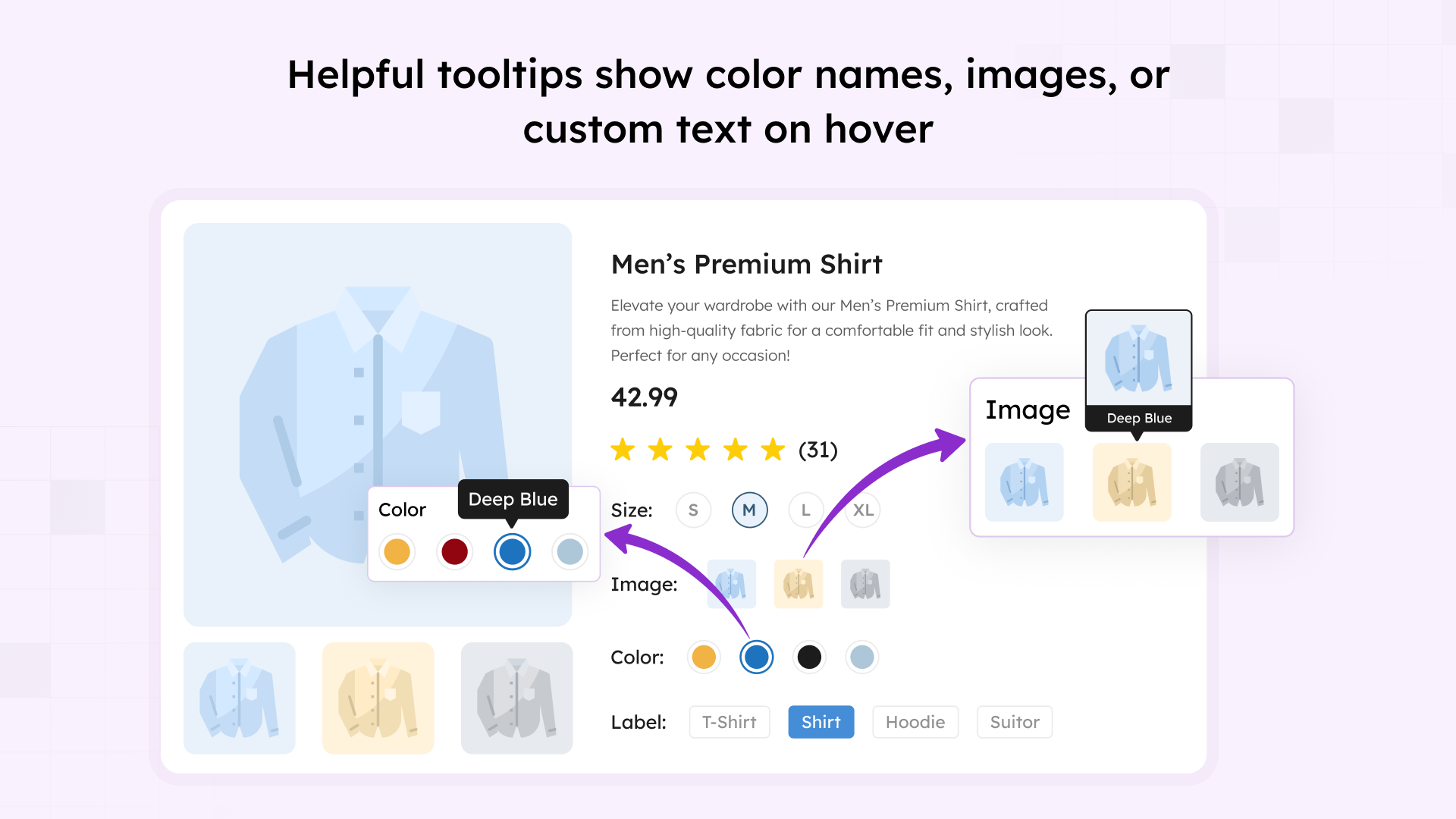 Interactive tooltips displaying additional product information on hover