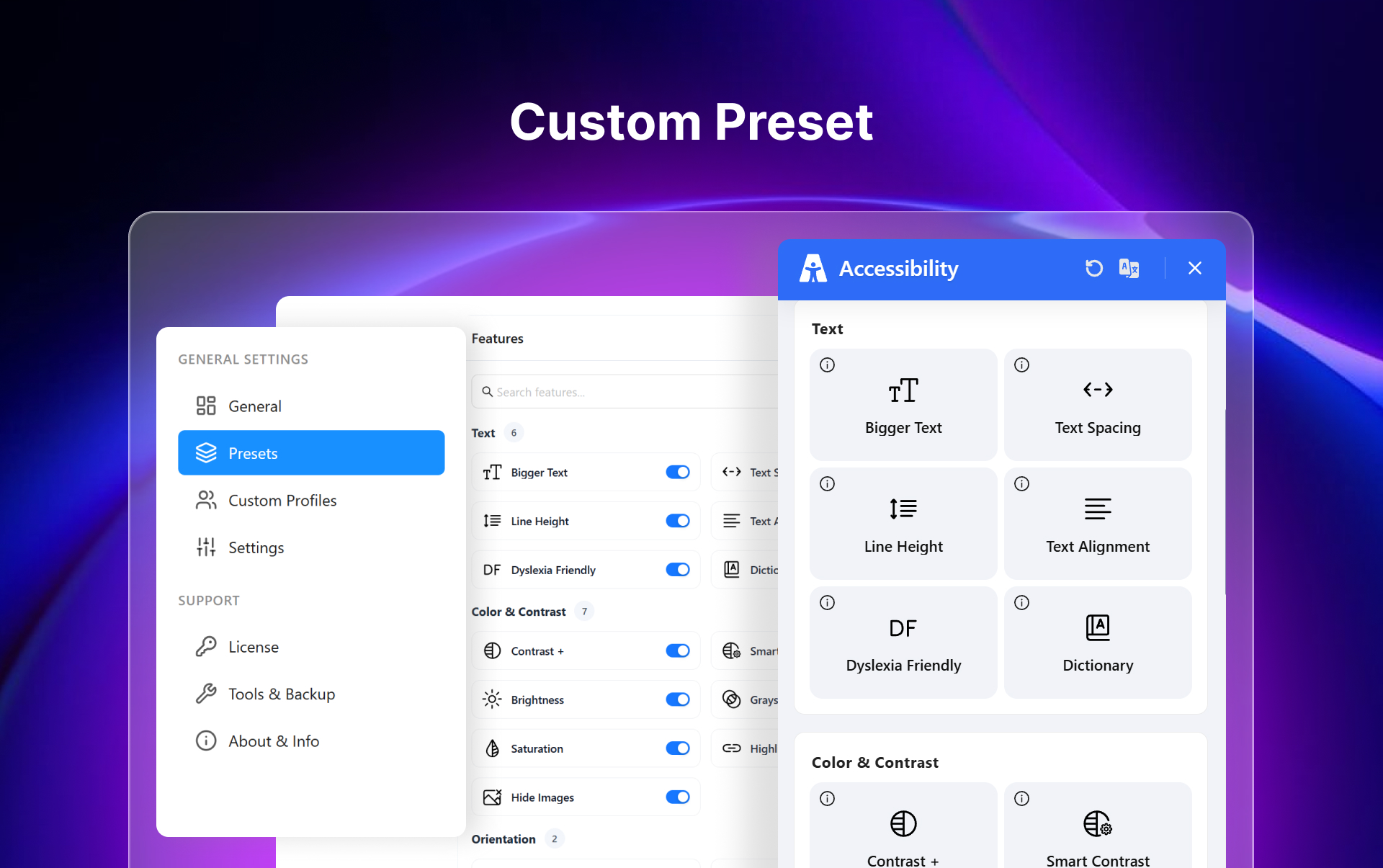 Preset management screen with conditional assignments
