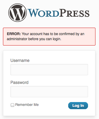 Error message when user is not yet approved.