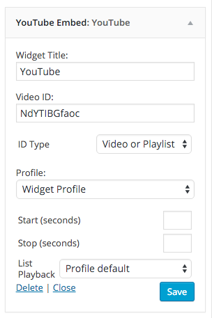 The default widget options