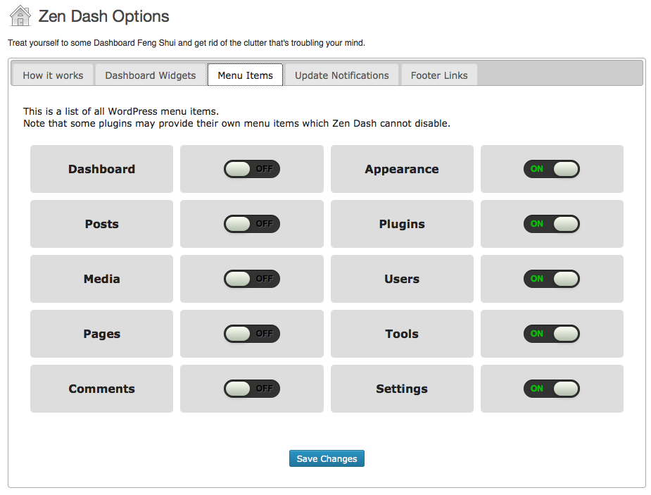 disable Menu Items you don't want to see
