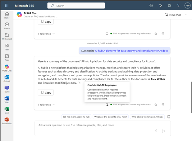 Copilot conversation inherits sensitivity label