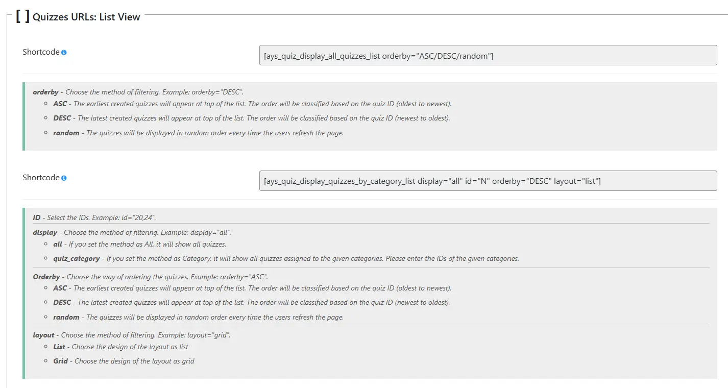 List View Shortcode