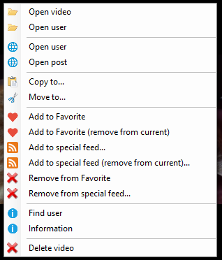 Feed context menu