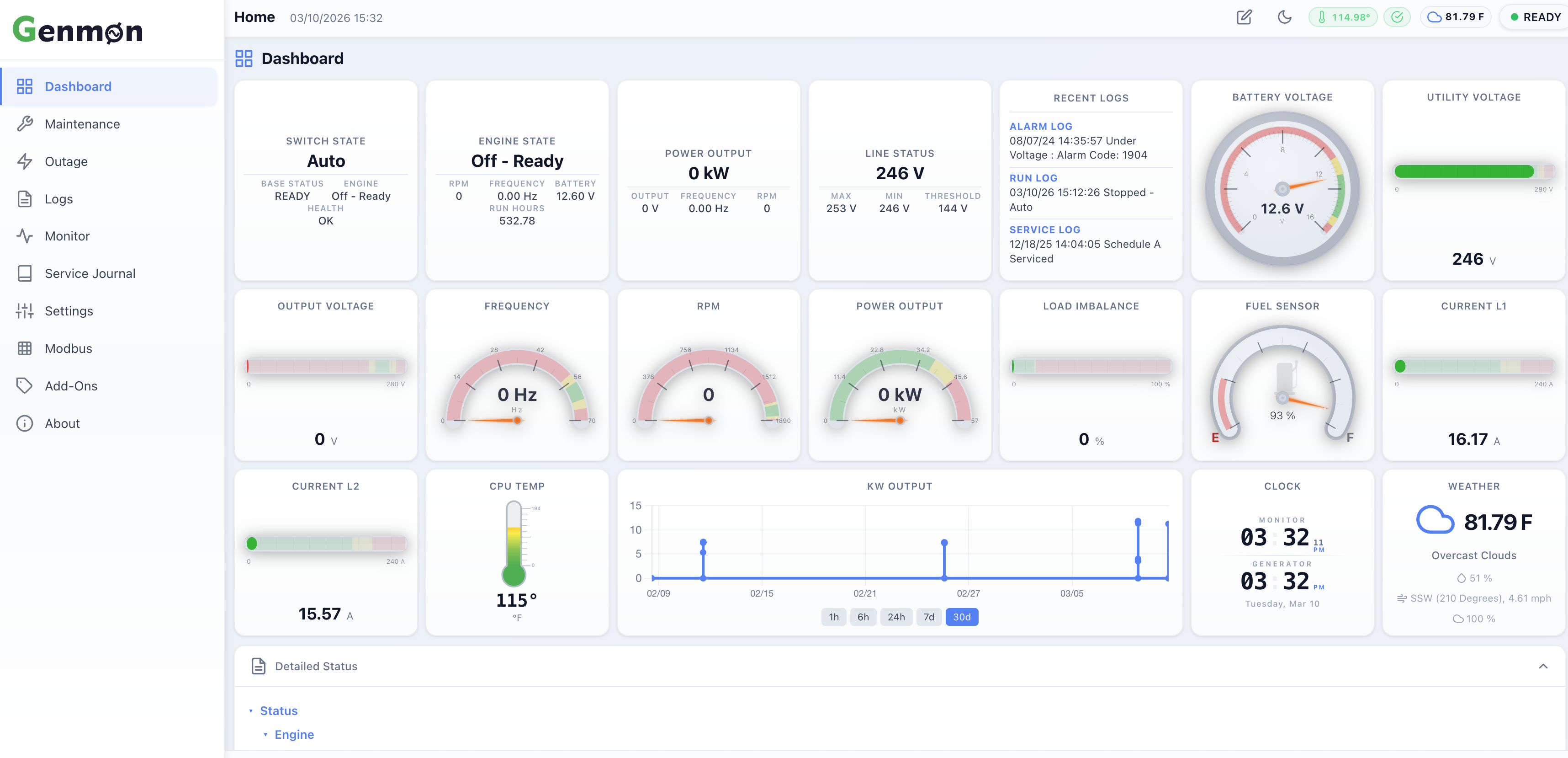 Generator Monitor Web Interface