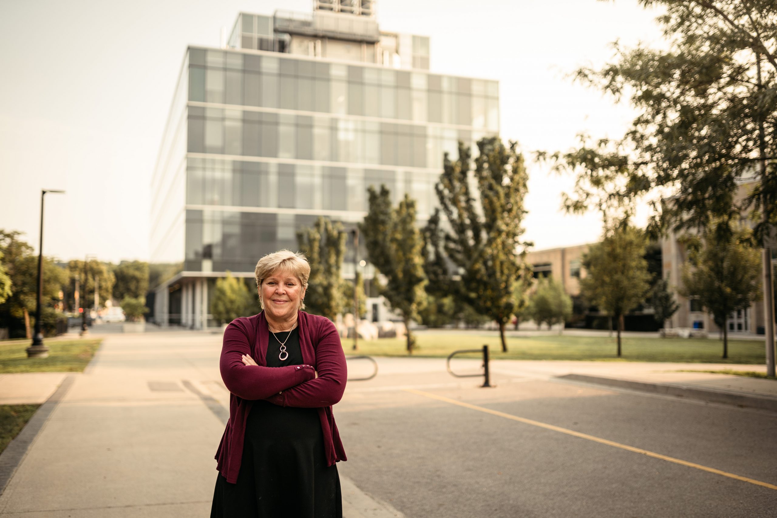 Heather Sheardown standing in front of the Engineering Technology Building.
