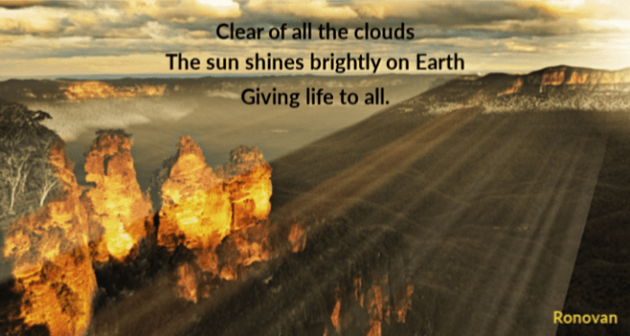 Life Giving Haiku on image of mountains with sunshine.