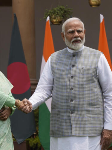 File photo of Indian Prime Minister Narendra Modi and Bangladesh's Sheikh Hasina taken in New Delhi, India on June 22, 2024.