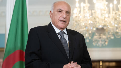 Algerian Foreign Minister Ahmed Attaf speaking to the media prior to meeting with US Secretary of State Antony Blinken at the State Department in Washington, DC, August 9, 2023.