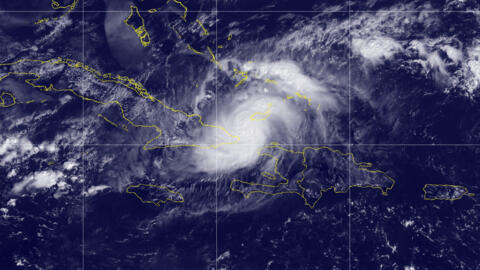 Satellite image taken on October 20, 2024 shows hurricane Oscar approaching the east of Cuba.