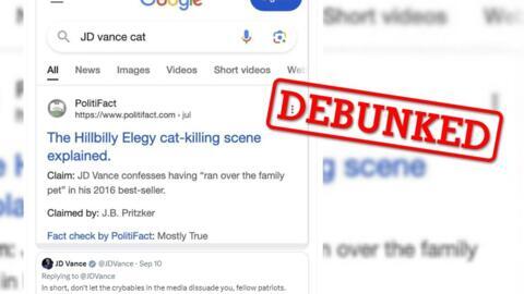 On September 12, social media users began claiming that JD Vance killed his family cat, citing a number of articles by a well-known fact-checking site. Turns out, however, these articles are fake.